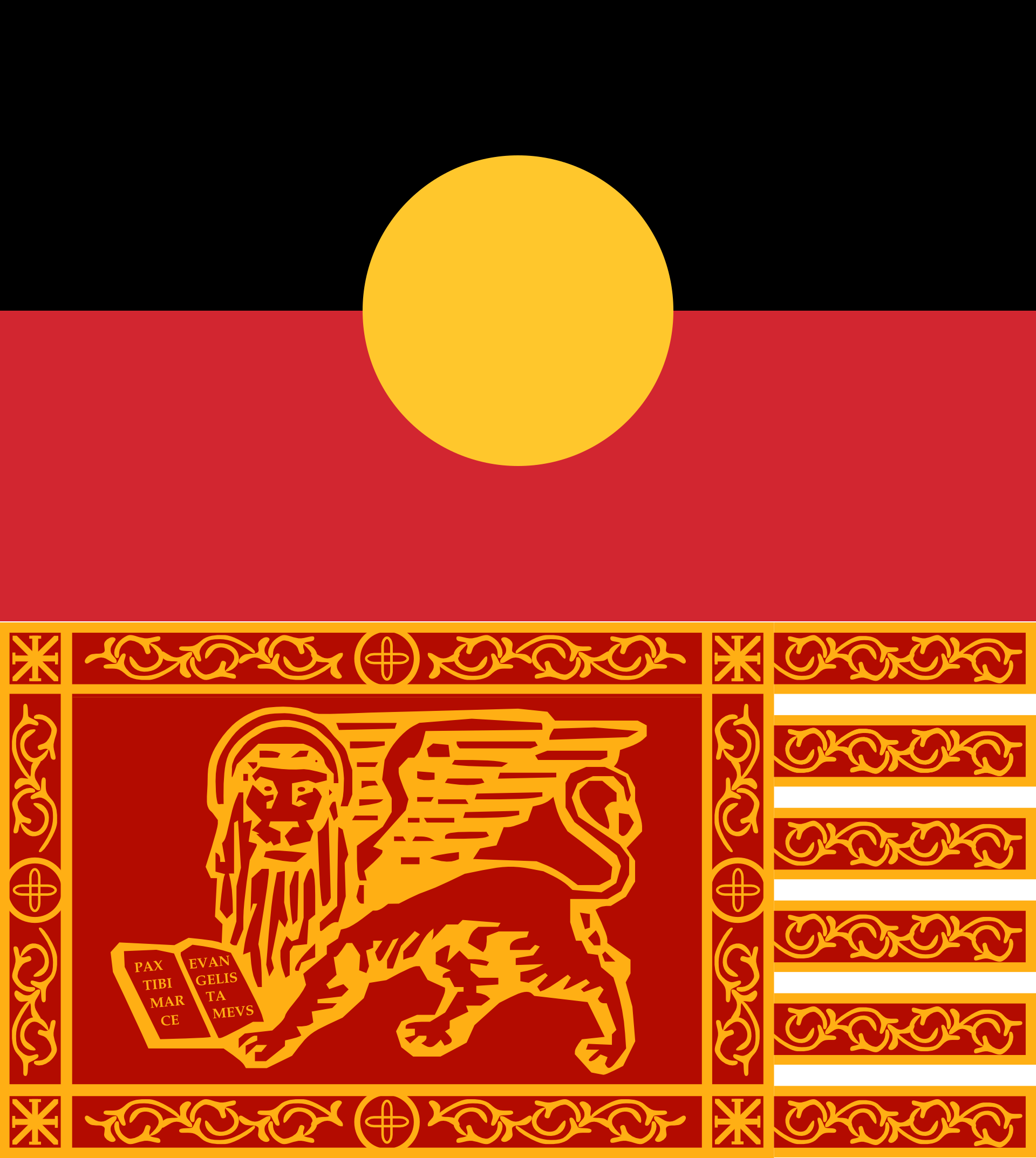 La bandiera aborigena e il gonfalone di San Marco (fonte wikipedia).