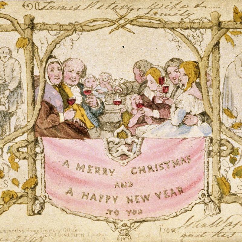 La prima cartolina di auguri, 1843 (fonte: en.wikipedia.org).