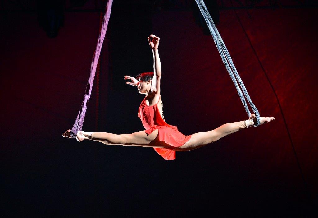 L'acrobata russa ai tessuti volanti Anastasia Makeeva,…