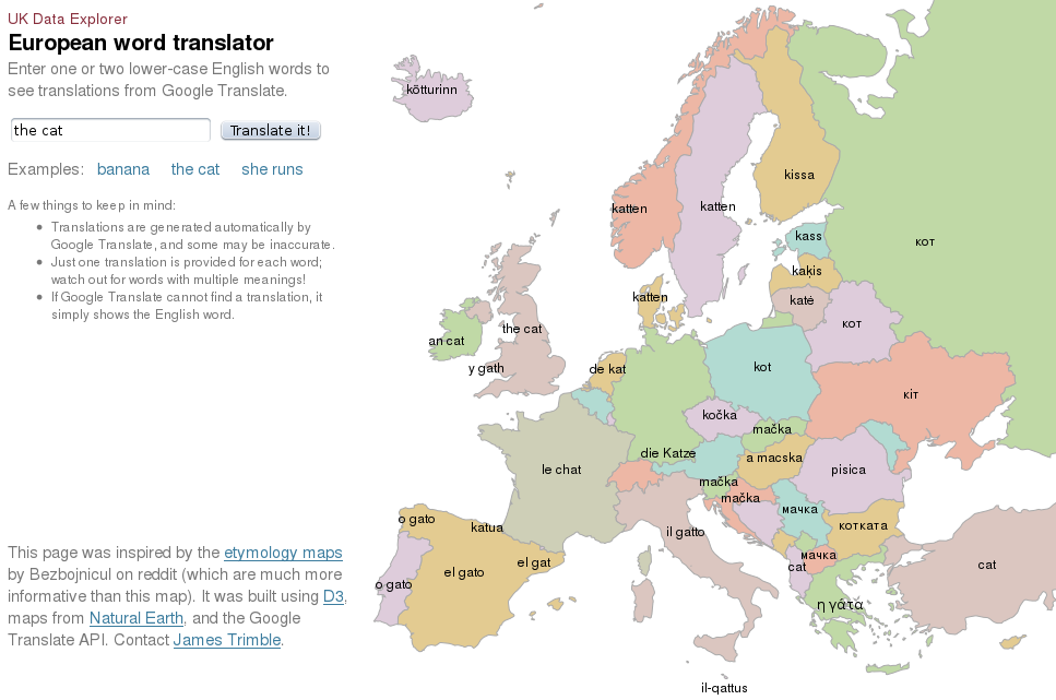 La pagina European word translator di James Trimble.