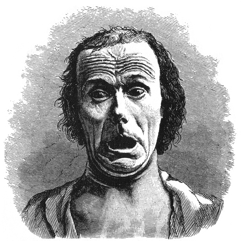 Terrore (da una fotografia del dott. Duchenne, illustrazione n. 20 da  Charles Darwin, The Expression of the Emotions in Man and Animals, 1872; fonte: en.wikipedia.org).