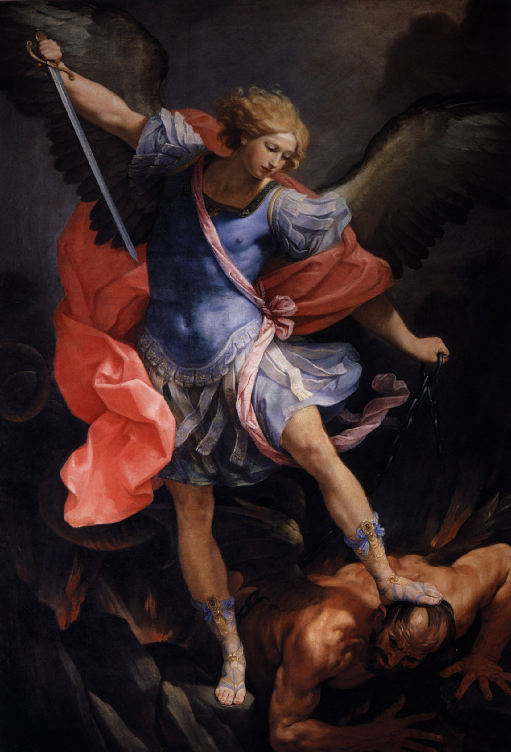 Guido Reni, San Michele sconfigge Satana (1635, Chiesa di Santa Maria Immacolata a via Veneto, Roma; fonte: commons.wikimedia.org).