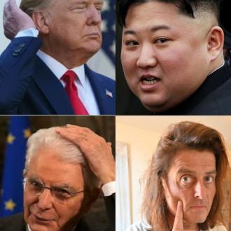 In senso orario: Donald Trump, Kim Jong-un, Sergio Mattarella, Sebastiano Casellati.