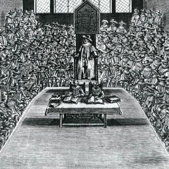 Il Parlamento inglese agli inizi del Seicento da una stampa d'epoca.